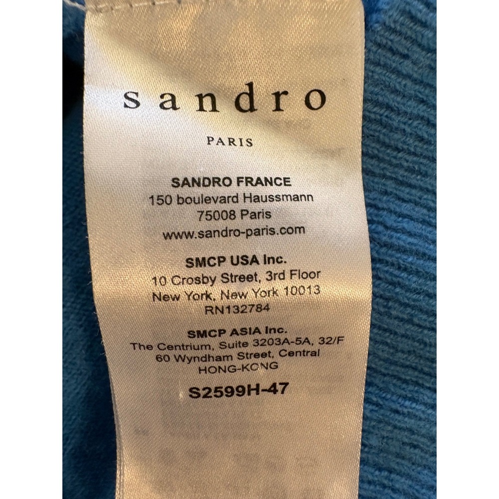 Sandro Paris Blue FLASHBACK Wool Cashmere Blend Graphic Knit Sweater Womens L - Picture 9 of 11